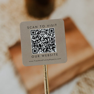 Sticker Carré Chic Faux Kraft Site Mariage d'entreprise Code QR