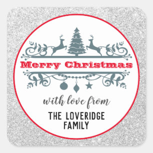 Sticker Carré Chic & Festif Red Merry Christmas Silver Parties s