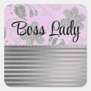 Sticker Carré Chic Floral Stripes Boss Lady Personnalisé