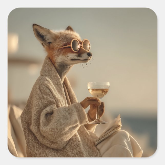 Sticker Carré Chic Fox Relaxant dans le style (Devant)