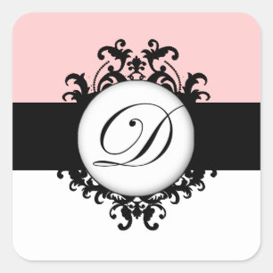 Sticker Carré Chic Français Black Monogrammes Mariage damassé Ét
