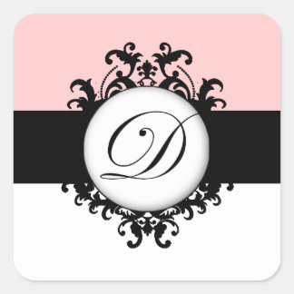 Sticker Carré Chic Français Black Monogrammes Mariage damassé Ét
