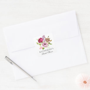 Sticker Carré Chic Fuchsia Rose Floral Mariage Personnalisé