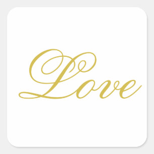 Sticker Carré Chic Gold Script White Love Mariage Calligraphie