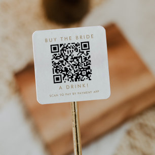 Sticker Carré Chic Gold Typographie Acheter la mariée A Drink QR