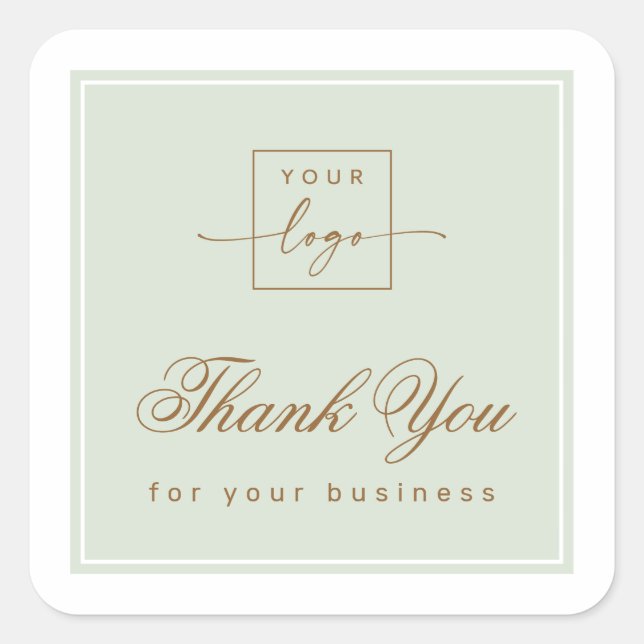 Sticker Carré Chic light sage green custom logo thank you (Devant)