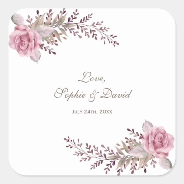 Sticker Carré Chic Marsala Maroon Floral Mariage (Devant)