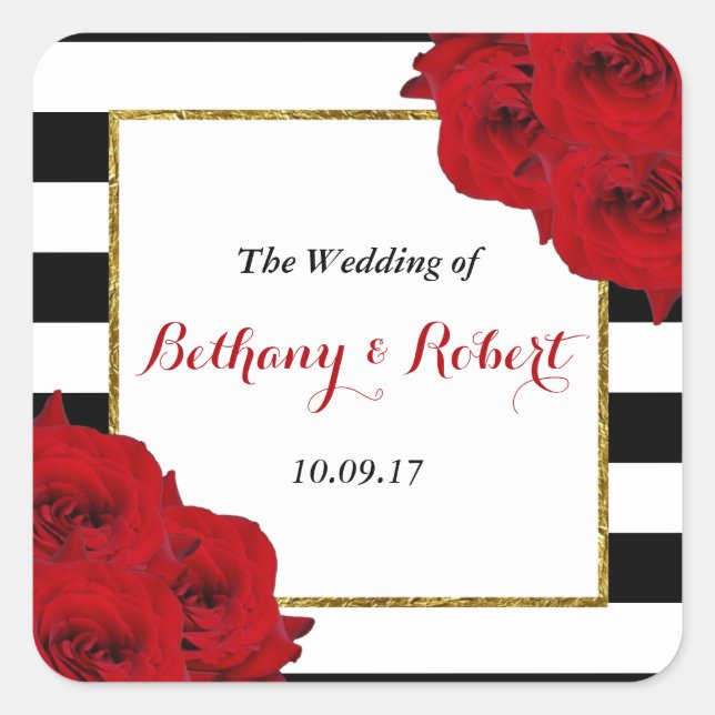 Sticker Carré Chic Moderne Luxe Mariage Collection - Roses rouge (Devant)