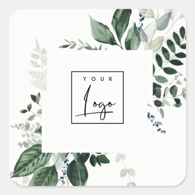 Sticker Carré Chic moderne vert feuillu Tropical Foliage Fern Lo (Devant)