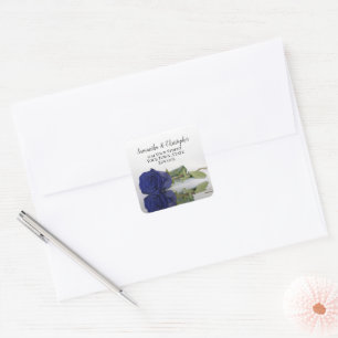 Sticker Carré Chic Navy Blue Rose Adresse de retour Enveloppe Sc