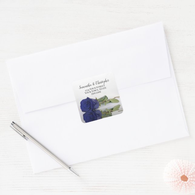 Sticker Carré Chic Navy Blue Rose Adresse de retour Enveloppe Sc (Enveloppe)