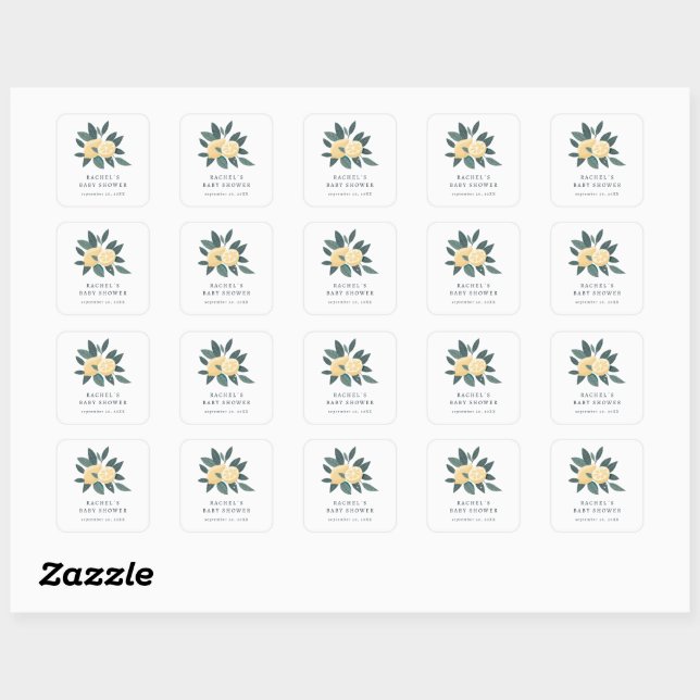 Sticker Carré chic pastel citron baby shower faveur (Feuille)