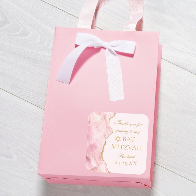 Sticker Carré Chic Rose Gold Agate Bat mitzvah Party Personnalis (Créateur téléchargé)
