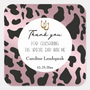 Sticker Carré Chic Rose Gold Black Cow Spots Merci