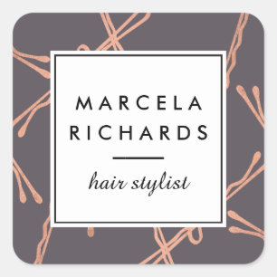 Sticker Carré Chic Rose Gold Bobby Pins Coiffeur Styliste Salon 