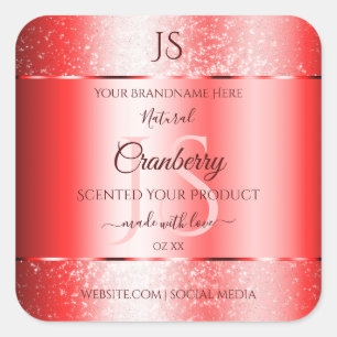 Sticker Carré Chic Ruby Rouge Parties scintillant douce Étiquett