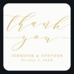 Sticker Carré Chic Script | Wedding Thank You<br><div class="desc">Simple and chic wedding thank you stickers to use as party favors and envelope seals! The stylish wedding stickers feature a gold script font and placeholders for your custom text on a white background.</div>