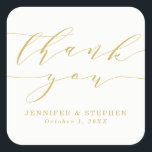 Sticker Carré Chic Script | Wedding Thank You<br><div class="desc">Simple and chic wedding thank you stickers to use as party favors and envelope seals! The stylish wedding stickers feature a gold script font and placeholders for your custom text on a white background.</div>