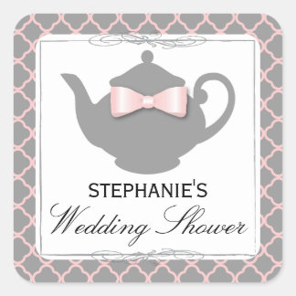 Sticker Carré Chic Teapot rose + Gris Fête des mariées Stick