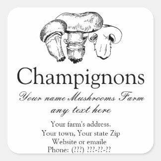 Sticker Carré Chic tiré à la main Champignons Champignons Sticke