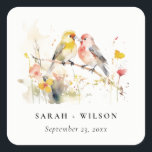 Sticker Carré Chic Wild Botanical Aquarelle Inséparables Mariage<br><div class="desc">Il est très facile de customiser,  avec vos données personnelles. Si vous avez besoin d'un autre produit correspondant ou de la personnalisation,  veuillez envoyer un message via Zazzle.</div>