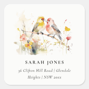 Sticker Carré Chic Wild Botanical Watercolor Inséparables Adress
