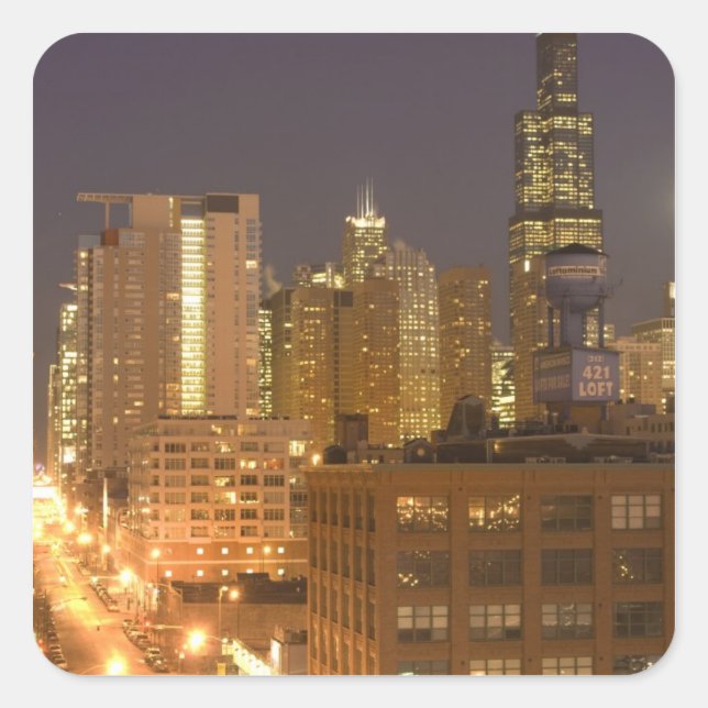Sticker Carré Chicago, Illinois, Skyline depuis West Loop à (Devant)