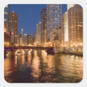 Sticker Carré Chicago, Illinois, vue panoramique et rivière Chic