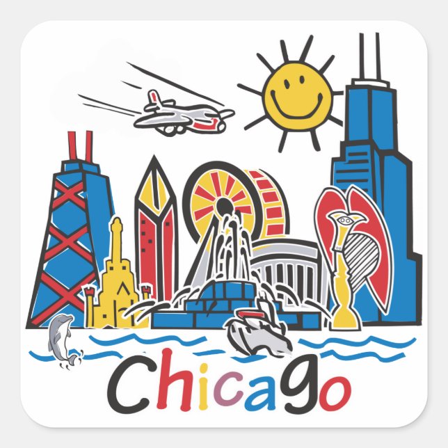 Sticker Carré Chicago Kids Skyline (Devant)