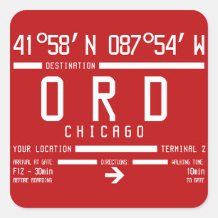 Sticker Carré Chicago O'Hara International Airport Code ORD