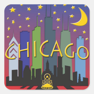 Sticker Carré Chicago Skyline