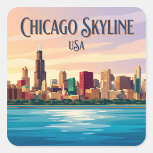Sticker Carré Chicago Skyline États-Unis