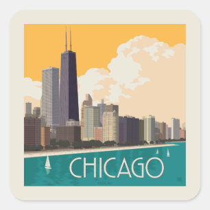 Sticker Carré Chicago   Skyline moderne