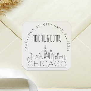 Sticker Carré Chicago Skyline   Sceau d'enveloppe préadressé