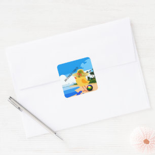 Sticker Carré Chick retraité...à la plage,