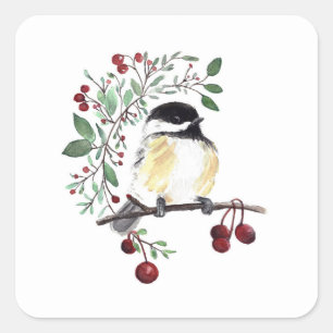 Sticker Carré Chickadee Bird Art