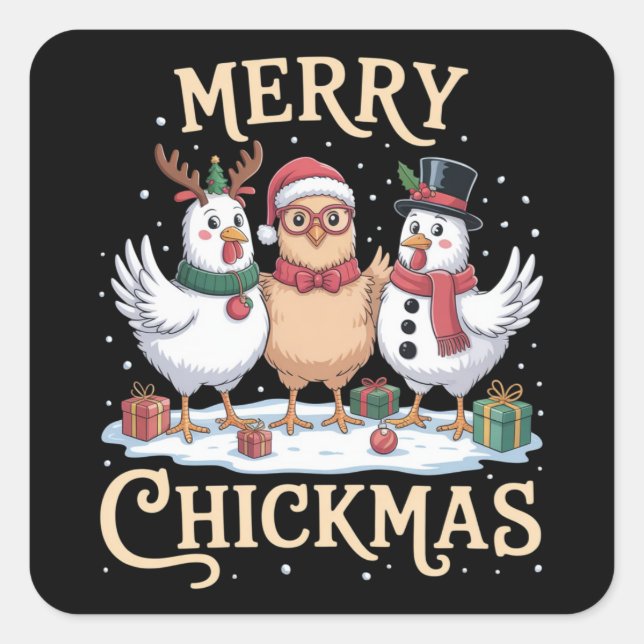 Sticker Carré Chicken Christmas Santa Hat Merry Chickmas Farm (Devant)