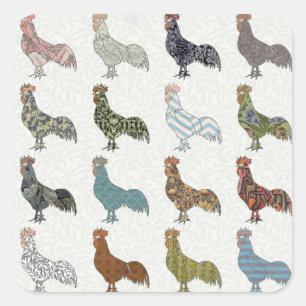 Sticker Carré Chicken Rooster Coloré ferme Motif