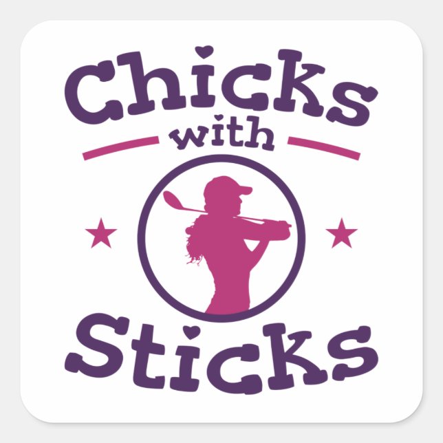 Sticker Carré Chicks avec bâtons Golf Golfing Femmes (Devant)