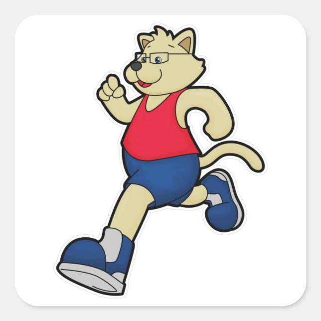 Sticker Carré Chien à courir avec lunettes (Devant)