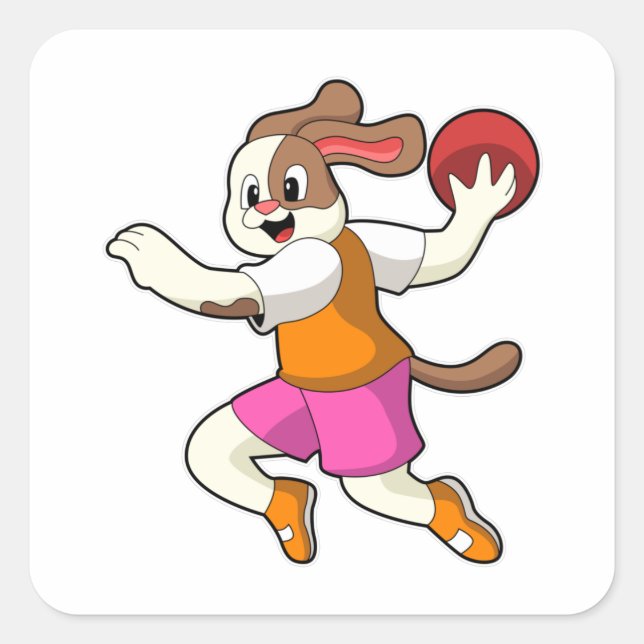 Sticker Carré Chien à Handball joueur avec Handball (Devant)