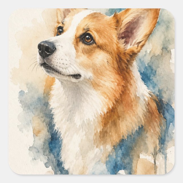 Sticker Carré Chien à l'aquarelle (Devant)