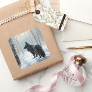 Sticker Carré Chien à neiger belge Noël