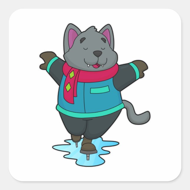 Sticker Carré Chien à Patinage sur glace avec patins sur glace e (Devant)