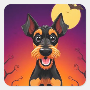 Sticker Carré Chien adorable dans une scène d'Halloween