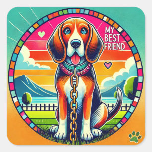 Sticker Carré Chien animé mignon