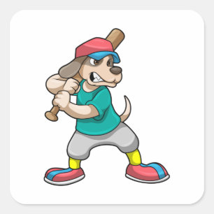 Sticker Carré Chien au baseball avec batte de baseball