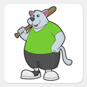 Sticker Carré Chien au baseball avec batte de baseball