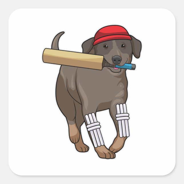 Sticker Carré Chien au cricket avec batte de cricket (Devant)