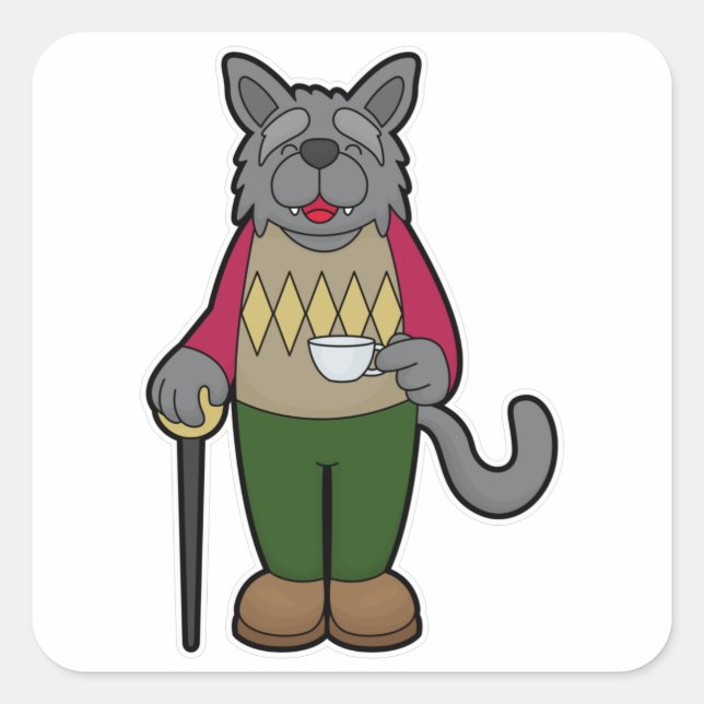 Sticker Carré Chien avec la coupe du café (Devant)